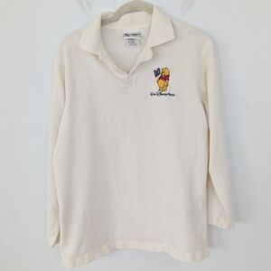 Vintage Walt Disney World Winnie The Pooh Polo Shirt Embroidered Cream Medium M